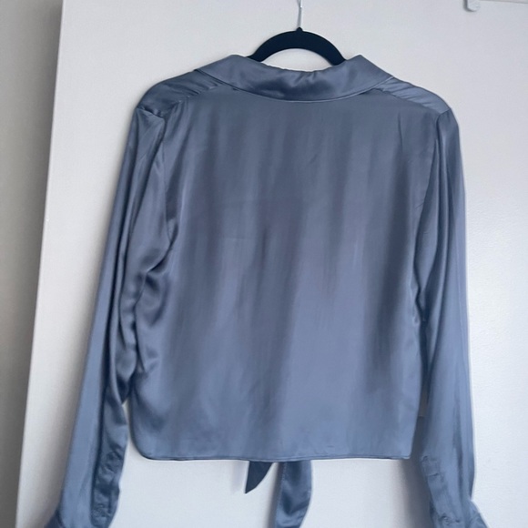 BRAND NEW Wilfred Tie Front Blouse - Granite Blue ARITZIA - Picture 7 of 9
